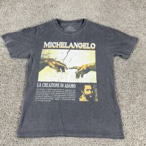 Michelangelo Shirt Mens Medium Black Creation Of Adam Graphic Art Tee Retro
